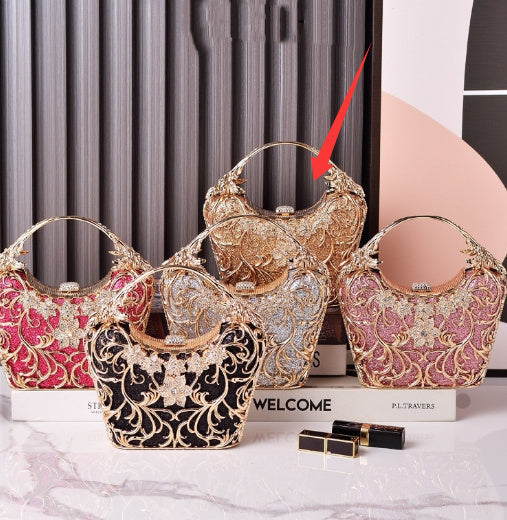 Pochette de soirée femme florale en métal – Anse ornée de cristaux