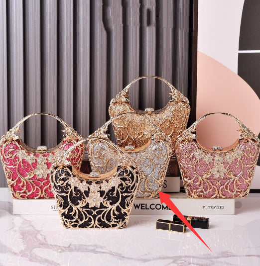 Pochette de soirée femme florale en métal – Anse ornée de cristaux