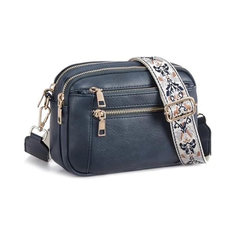Sac Bandoulière Triple-Zip à Sangles Brodées