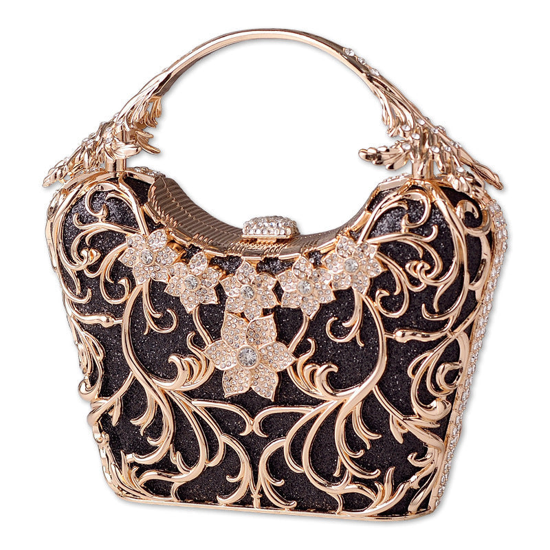 Pochette de soirée femme florale en métal – Anse ornée de cristaux