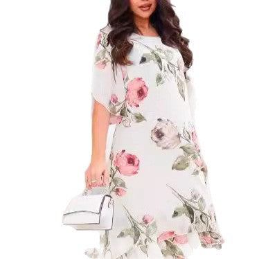 Robe Femme Ample à Col Rond – Imprimé Chic en Chiffon Léger