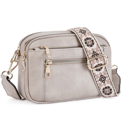 Sac Bandoulière Triple-Zip à Sangles Brodées