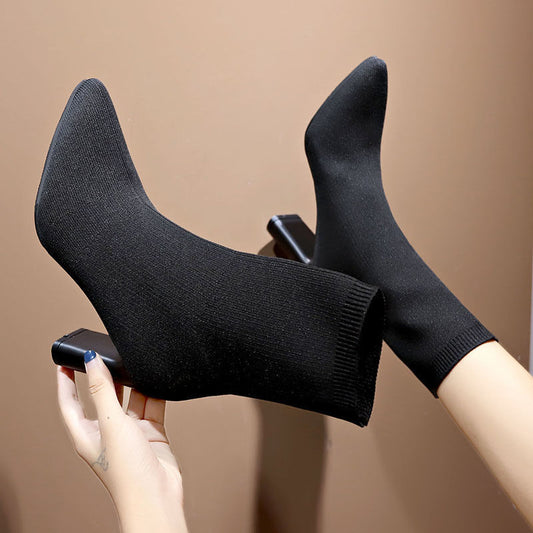 Bottes Chaussettes à Talons Hauts – Élégance & Confort à Talons Épais