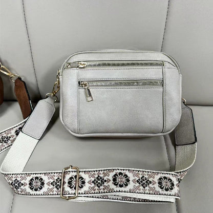 Sac Bandoulière Triple-Zip à Sangles Brodées