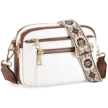 Sac Bandoulière Triple-Zip à Sangles Brodées