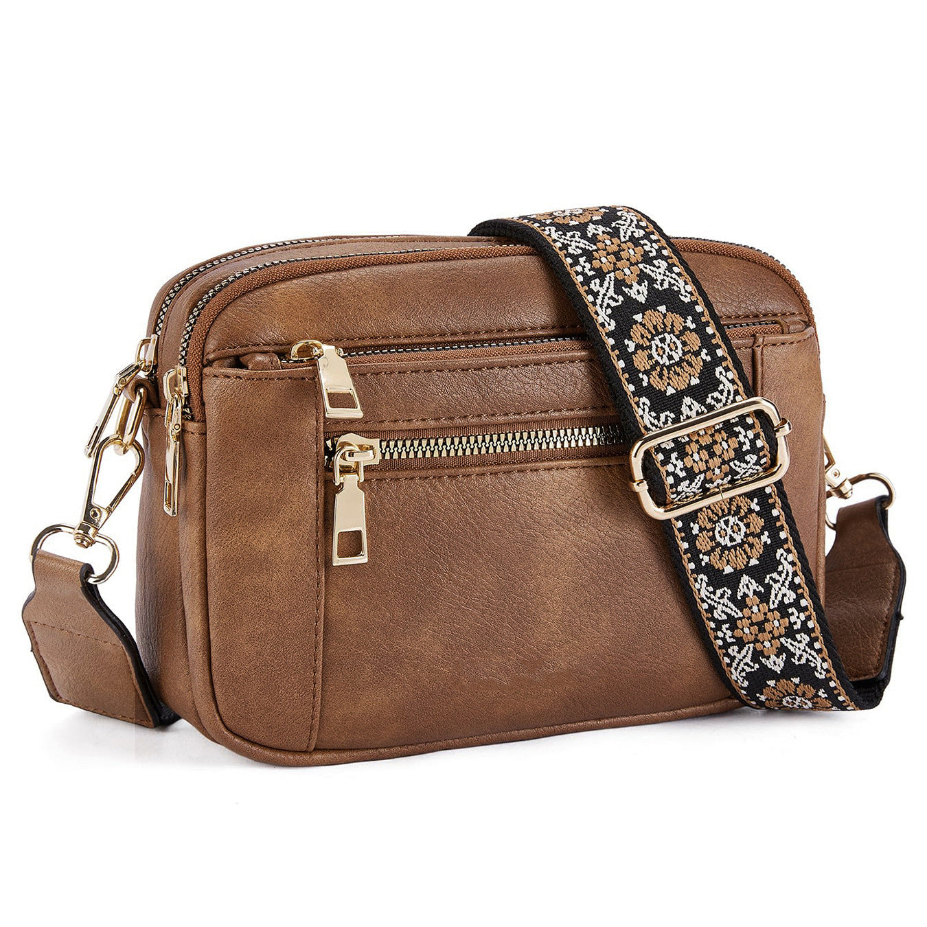 Sac Bandoulière Triple-Zip à Sangles Brodées