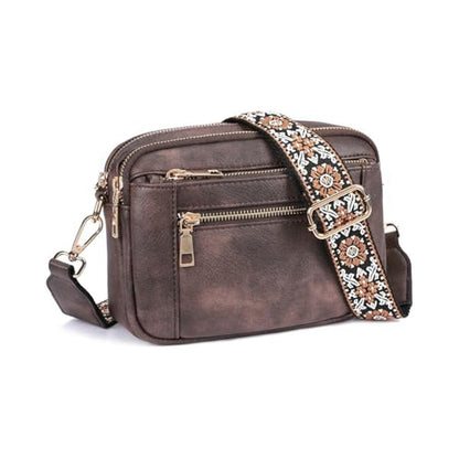 Sac Bandoulière Triple-Zip à Sangles Brodées