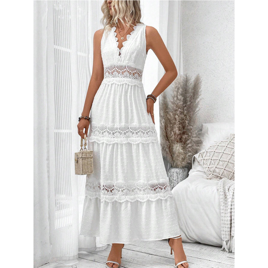 Robe en Dentelle Délicate à Col en V