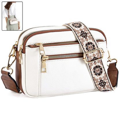 Sac Bandoulière Triple-Zip à Sangles Brodées
