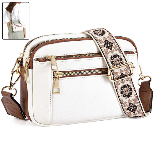 Sac Bandoulière Triple-Zip à Sangles Brodées