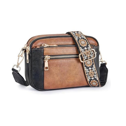 Sac Bandoulière Triple-Zip à Sangles Brodées