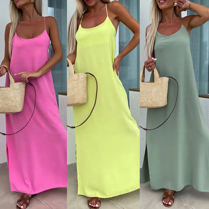 Robe Longue à Bretelles Amples – Style Décontracté d’Été