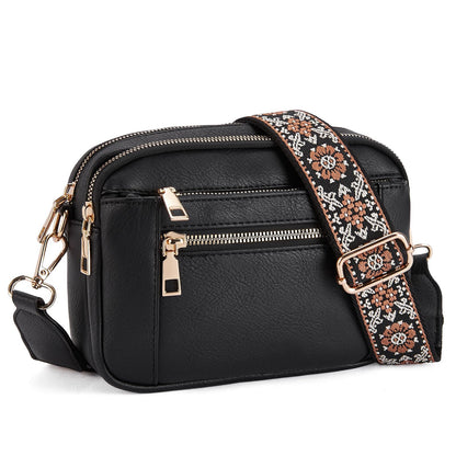 Sac Bandoulière Triple-Zip à Sangles Brodées