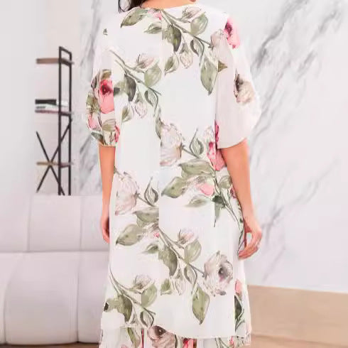 Robe Femme Ample à Col Rond – Imprimé Chic en Chiffon Léger