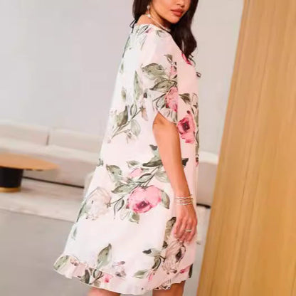 Robe Femme Ample à Col Rond – Imprimé Chic en Chiffon Léger