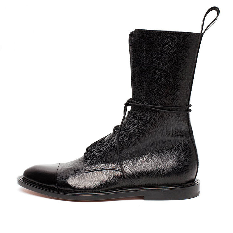 Bottes Locomotives Mi-Hautes à Lacets – Élégance Noire à Talon Bas