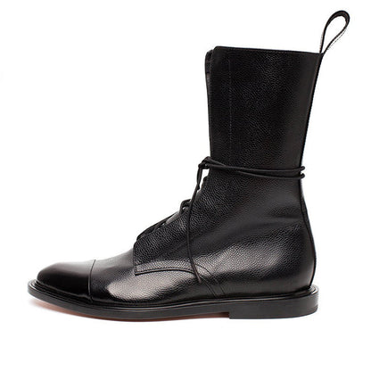 Bottes Locomotives Mi-Hautes à Lacets – Élégance Noire à Talon Bas