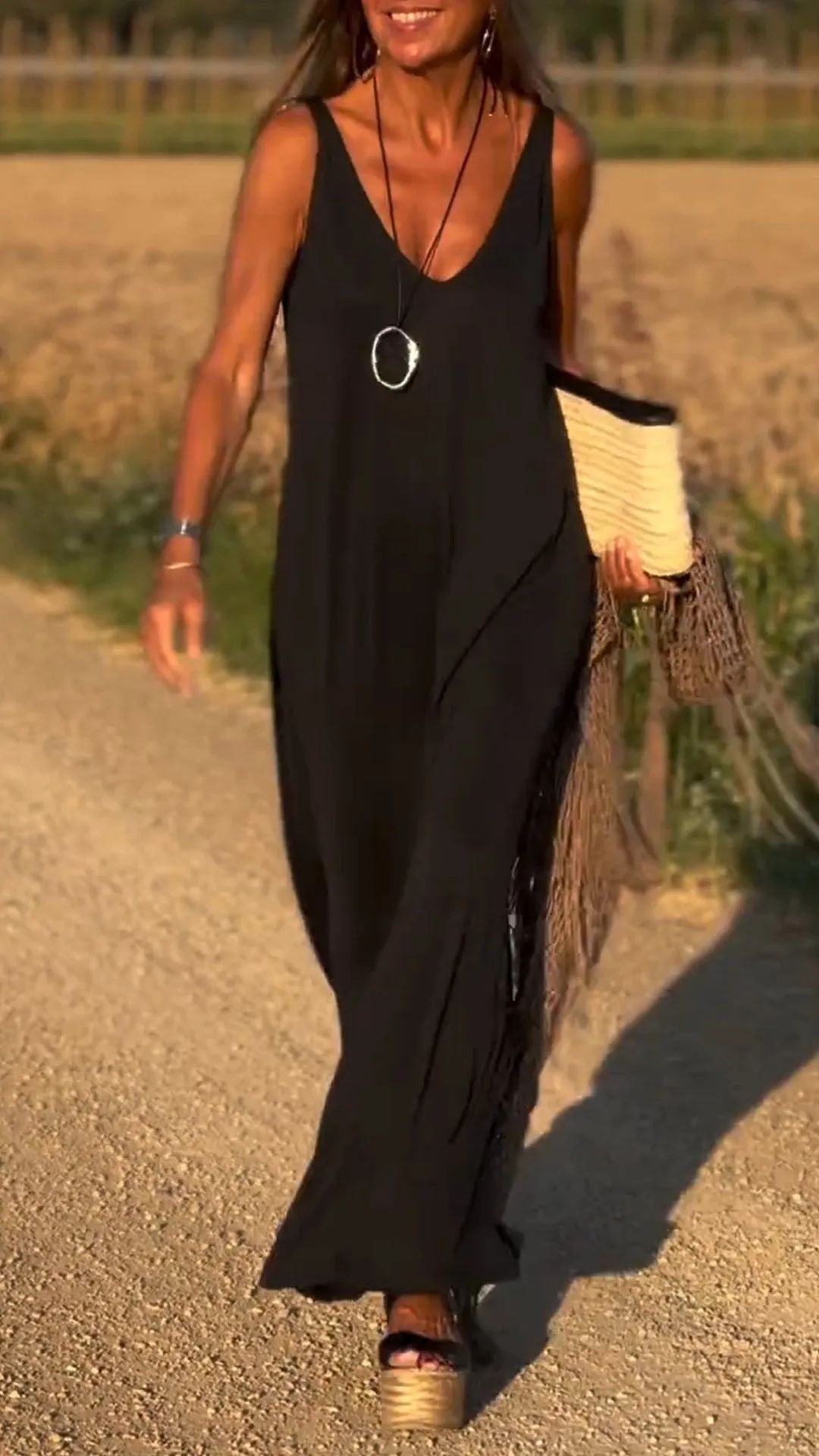 Robe Tendance Sexy à Bretelles et Décolleté en V