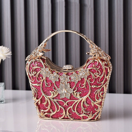 Pochette de soirée femme florale en métal – Anse ornée de cristaux